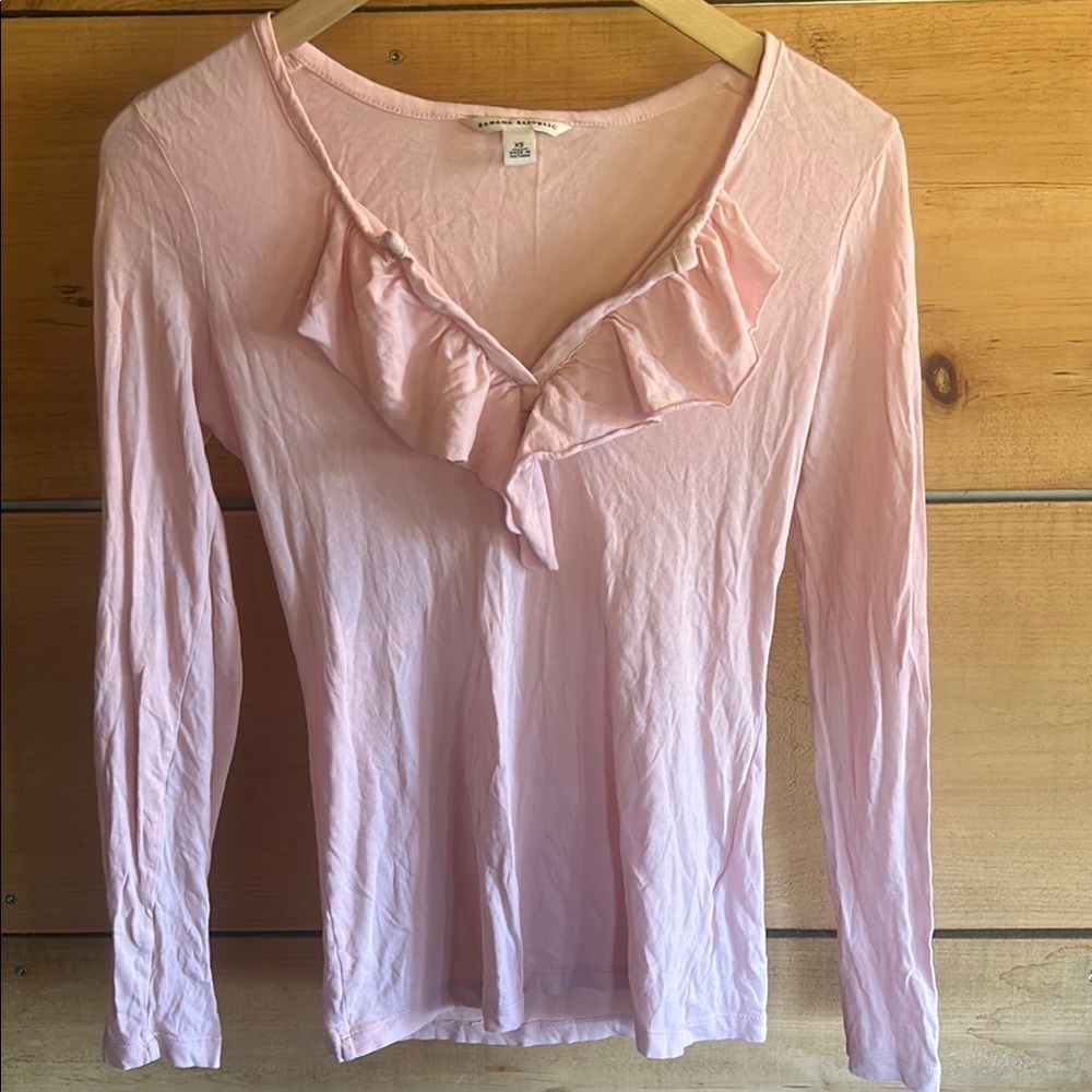 Banana Republic Pink Ruffled Fitted Top